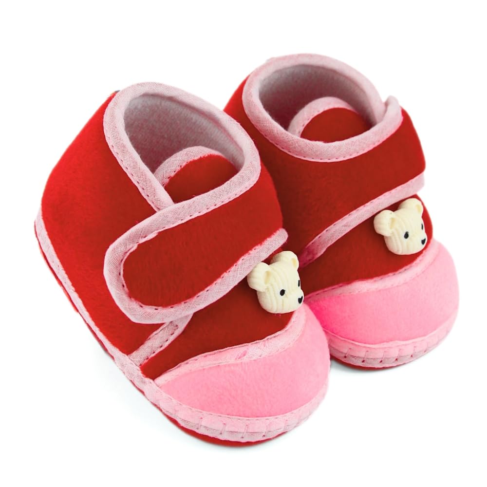 neska moda 6 To 12 Months Baby Boys & Baby Girls Velboa Bear Face Red,Pink Hook & Loop Shoe Booties-BT5592-picture-19