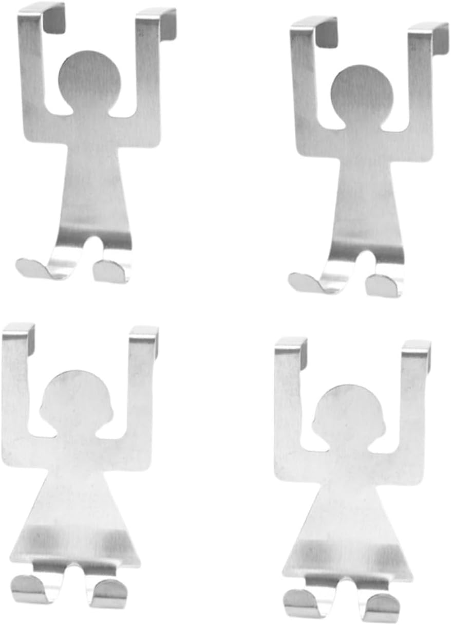 4pcs People Door Hook Creative Stainless Steel Cabinet Hanger for Towel Hats and Accessories Easy Installation No Tools Required for Kitchen and Bathroom Storage