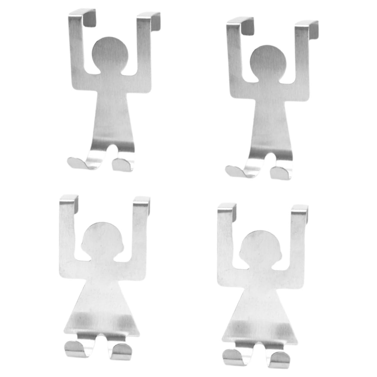 KOCKSHION 4pcs Stainless Steel Over The Door Hooks Unique Cartoon People Shape Hangers for Towels Coats Bags No Tools Required for Bathroom and Home Use