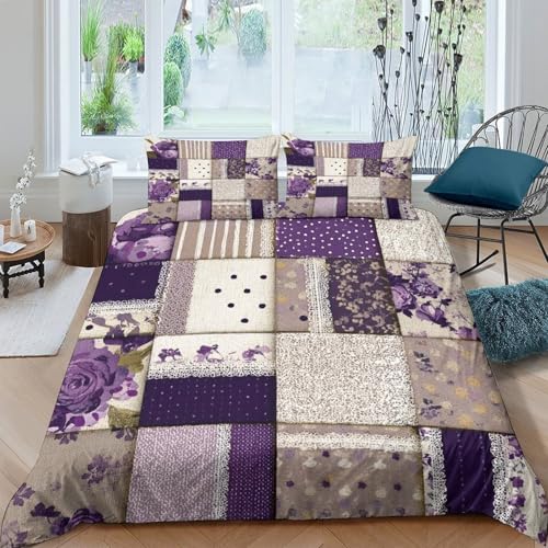 Parure de lit matelassée avec housse de couette imprimée en 3D patchwork - 2