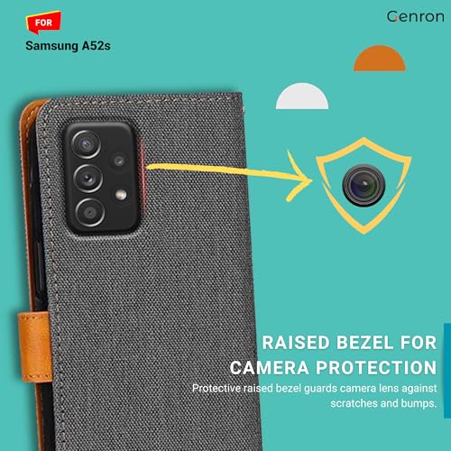 Image of Samsung A52S Flip Cover | Denim & Leather Back Case | Kickstand & Card Holder | Drop Protection Flip Cover for Samsung Galaxy A52S (Grey)