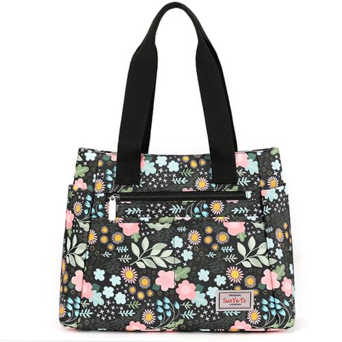 Bolso tote para mujer de Trawila, de nailon, con flores, grande y resistente al agua miniatura 1