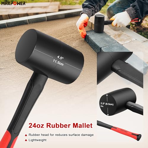 Image of MAXPOWER 5-Piece Hammer Set - 3LB Sledge & Cross Peen, 500g Chipping, 32oz Ball Peen & 24oz Rubber Mallet