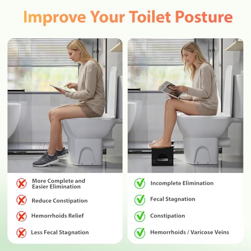 Image of Folding Toilet Stool 7 inch&9 inch Adjustable, Black Poop Stool for Adults & Kids