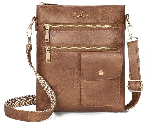 Crossbody Purses for Women, Soft PU Leather Shoulder Handbag, Zipper Pocket Adjustable Strap Shoulder Bag with RFID, Brown