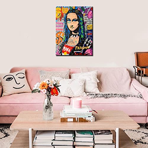 Tucocoo Graffiti Women Canvas Wall Art Abstract Mona Lisa Paintings Colorful Street Pop Art Pictures Classic Modern Artwork Home Decor For Living Room Bedroom Framed Ready To Hang 12X16Inch X1 Piece #TOP1