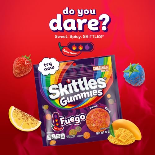 Image of SKITTLES Gummies Fuego Sweet and Spicy Gummy Share Size Candy Bag, 12 Oz (Pack of 8)