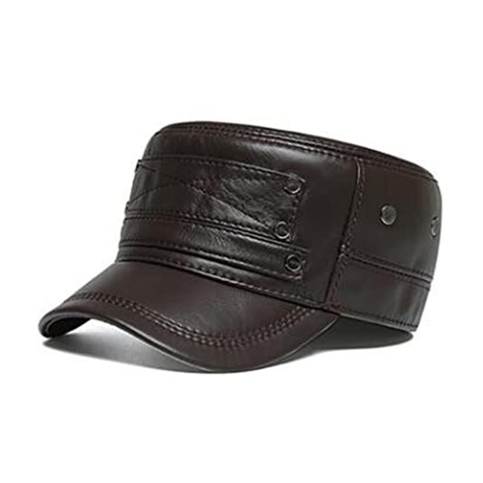 Men's Warm PU Leather Flat Cap Vintage Newsboy Beret Driving Irish Hat - Dark Brown(Dark Brown)