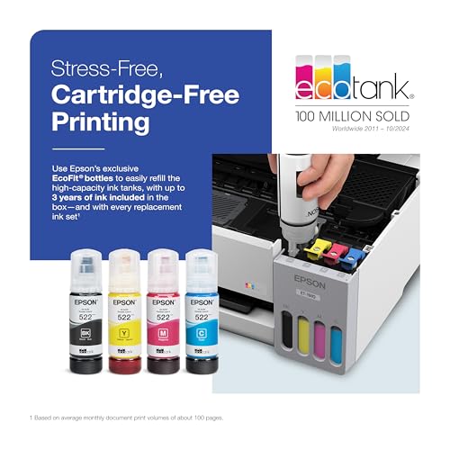 Image of Epson EcoTank ET-1910 Wireless Color Supertank Printer with up to 3 Years of Ink, Refillable Tanks, Perfect for Home, 11 PPM, 100-Sheet Paper Tray - White