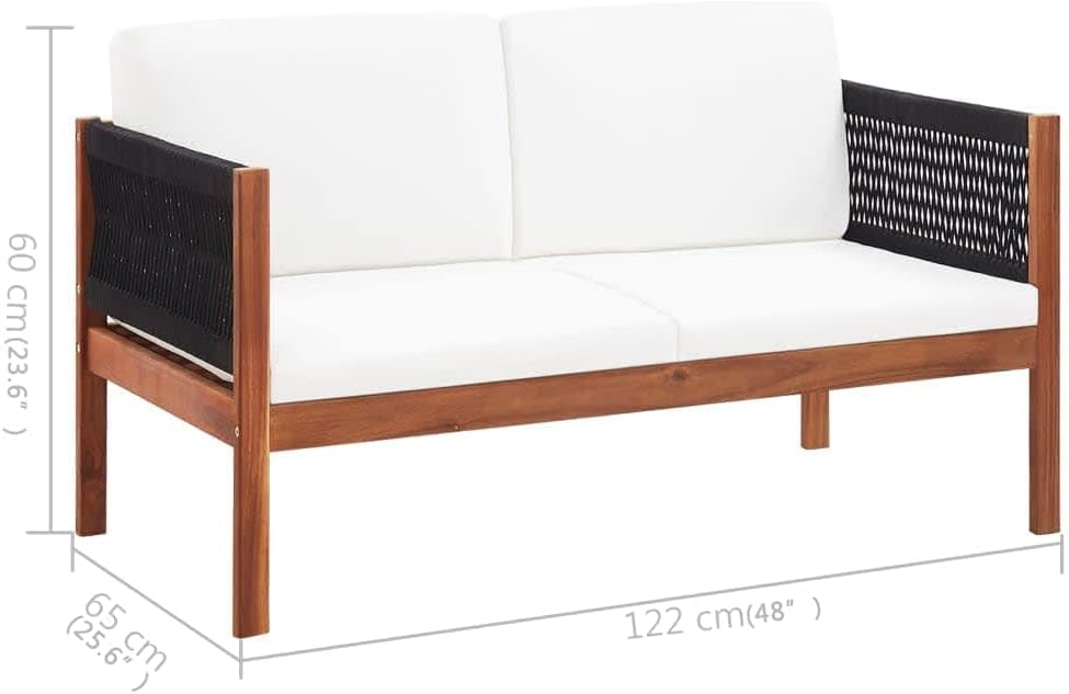 Solid Acacia Wood Outdoor Loveseat Sofa Brown Rectangular 2-Seater with Cushions for Patio Garden Balcony Backyard Comfortable Rustic Design