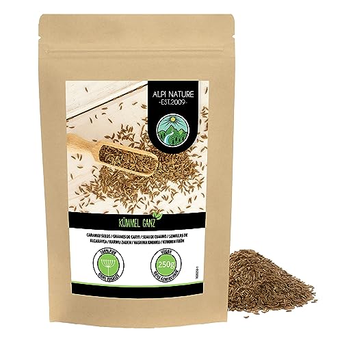 Semillas de alcaravea enteras (250g), semillas de alcaravea 100% naturales, especia de alcaravea naturalmente sin aditivos, veganas