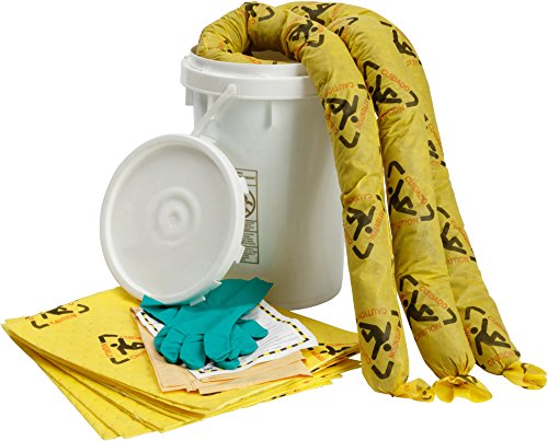 Image of Brady SPC BRIGHTSORB 6.5 Gallon Spill Response Bucket Kit with Slip Hazard Warning Absorbent Pads, Socks, and Pillows