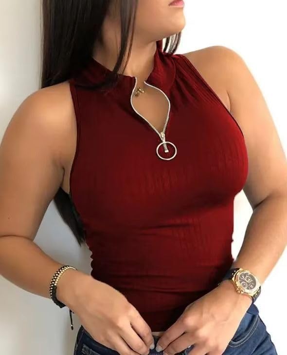 Top de canalé con cremallera frontal para comidas con amigas y planes de tardeo 3