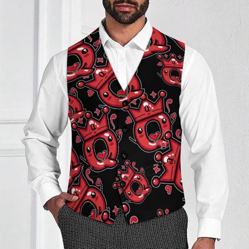 Queen of Hearts Playing Cards Men's Suit Vests Business Formal Dress V-Neck Waistcoat Tops with 2 Pockets2