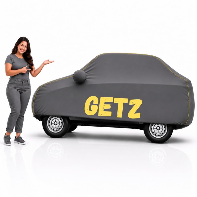 Image of Long-Life 100% Waterproof Getz Car Body Cover for Dust & Rain, Compatible with All Models of Getz Car Cover, Comes with Bird Droppings, Scratch, UV and Paint Protection - Grey