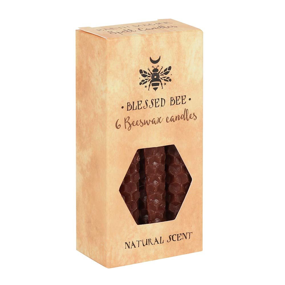 Blessed Bee Majestic Brown Beeswax Spell Candles - 11cm x 5.5cm (Pack of 6) - Long-lasting & Vibrant Decor, Magical Ambience – Perfect for Home & Office