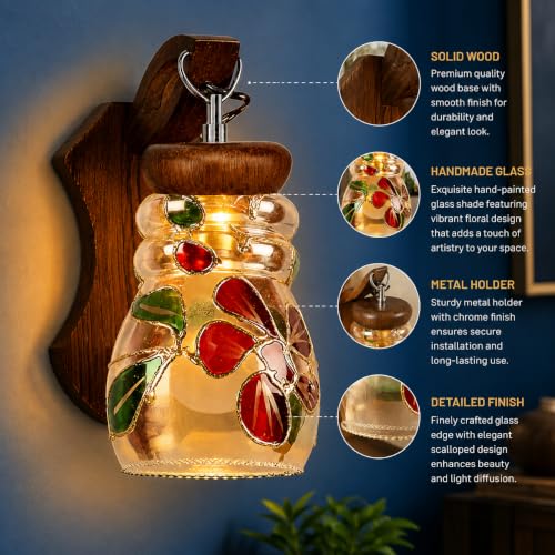 Image of Home Decor Wall Lights Glass Lamp Shade with Premium Finish & E27 Bulb Holder for Living Room, Bedroom, Balcony, Kitchen, Cafes | Decorative Night Lamps Fixtures | Elegant Wall Hanging Lights