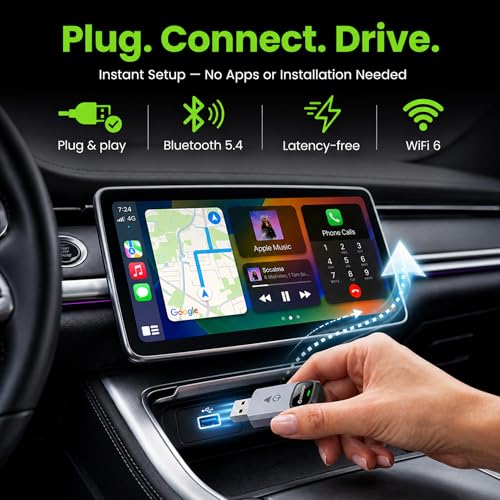 Image of Wireless 2-in-1 CarPlay & Android Auto Adapter 2026 Upgrated, Convert Wired to Wireless Compact Slim Design, Fast & Stable, Bluetooth 5.4 & WiFi 6, Plug & Play, USB C & A, OTA Upgrade