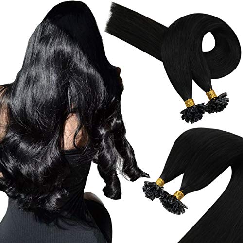 Sunny U Tip Hair Extensions Human Hair Black 24inch 1g/s 50g #1 Jet Black Human Hair Extensions U Tip Keratin Human Hair Extensions Silky Straight Pre Bonded Hair