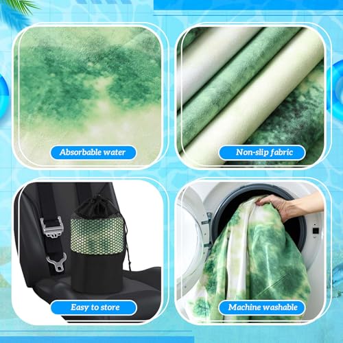 Image of Hahafelt 2 Pack Car Seat Towel Cover with Storage Bag, Green Tie Dye | 63 x 32 in Car Towel Seat Cover Non Slip Waterproof, Gym Workout Swimming Running, Machine Washable Sweat Absorbent Protector