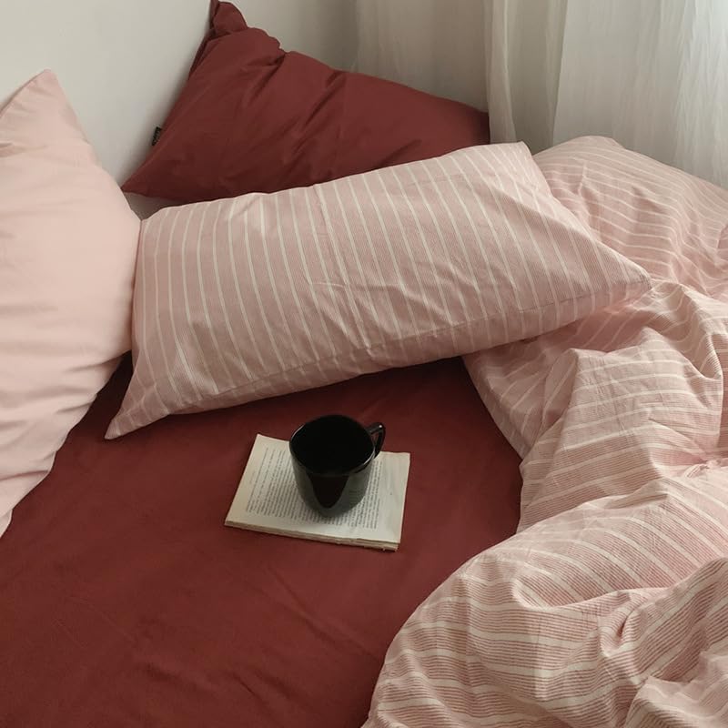 Image of Striped Duvet Cover Set Twin Size,Pink Stripes Patterned 2Pcs Bedding Set for Kids Adults,Soft Breathable Microfiber Comforter Cover All Season with Zipper Closure and 1 Pillowcase