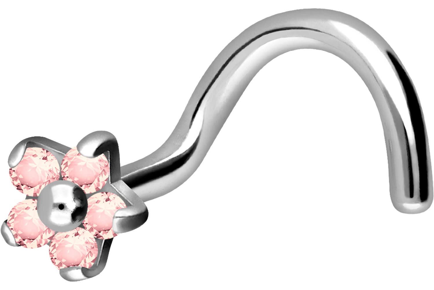 PIERCINGLINE Piercing para la nariz | Titanio | Flor con 5 cristales | Piercing para la nariz espiral | Selección de colores
