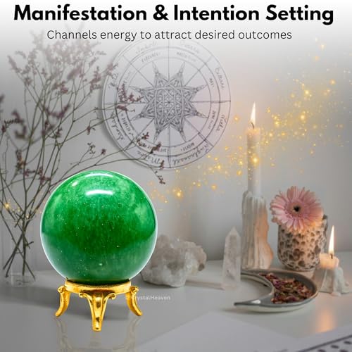 Image of Certified Green Strawberry Quartz Crystal Ball for Meditation - Premium Crystal Vastu Items for Home and Feng Shui Items for Good Luck - Ideal for Pooja Supplies and Spiritual Practices (1.5 inch Inch)