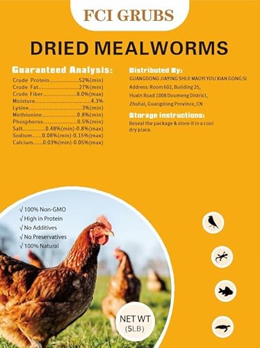 FCI GRUBS Dried Mealworms 5LB-High Protein Chicken Feed,More Protein,No Additives,Premium Organic Non-GMO,Rich in Protein Meal Worms for Chickens,Wild Birds,Laying Hens,Turkeys-Nutrient-Rich Mealworms