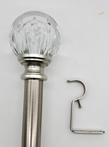 Faceted Acrylic 42 - 120 Adjustable Curtain Rod with Crystal Ball Finial, Brushed Nickel Finish, 1.25 Inch Diameter