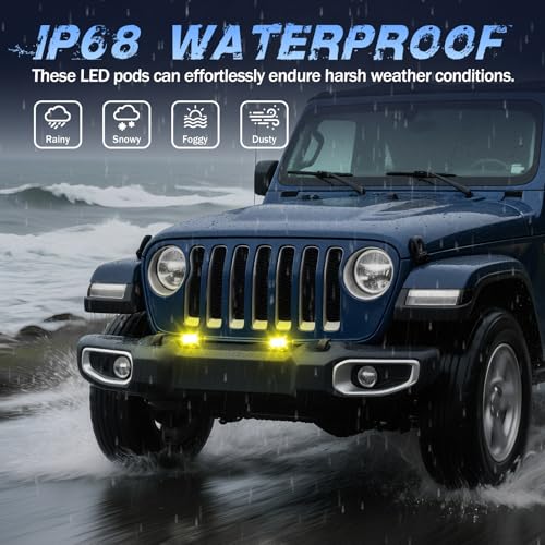 Image of Yellow LED Pods 2Pcs 40W 3 Inch Yellow Flood Ditch Light Pod Lights Fog Lights small Amber light pods Off Road Driving for Trucks Motorcycle UTV Dirt Bike Surron