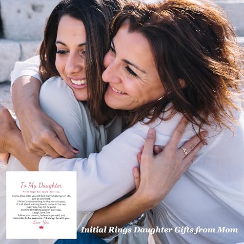 Roe Dolph Mother Daughter Rings Initial Rings Daughter Gifts from Mom Silver Cubic Zirconia Heart Letter Rings Birthday Gifts for Daughter Christmas Stocking Stuffers Gifts4