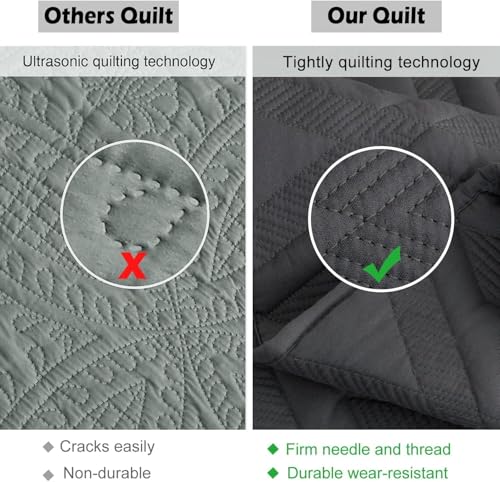Image of EVENHUG Oversized King Bedspreads California King Quilt Set with Pillow Shams Extra Wide Large King Size Quilts Lightweight Coverlet Bedding Sets Dark Grey 120 inchx120 inch