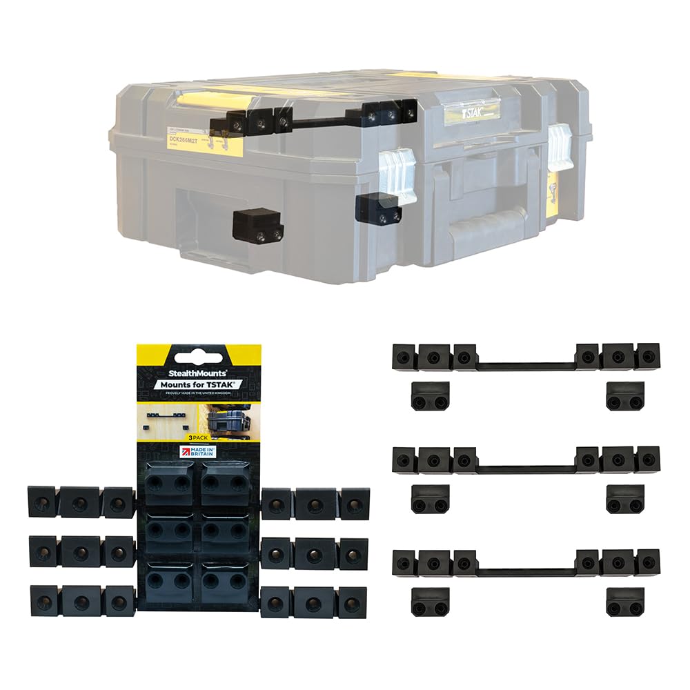 Wall Mounts Compatible with DeWalt TSTAK – 3 Pack Mounting Brackets for Tool Box Storage, Garage & Workshop Organisation (Black