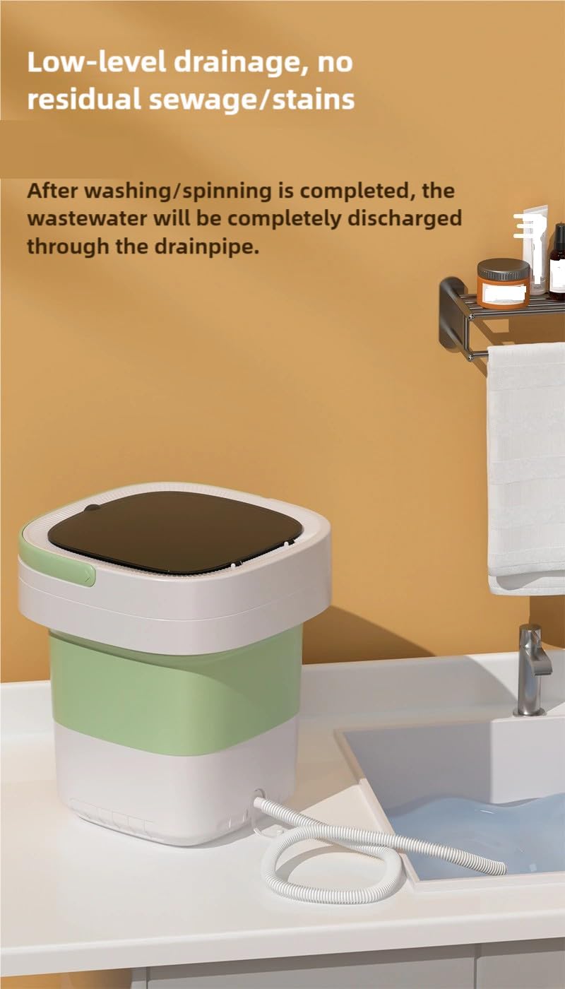 12L Green Folding Portable Washing Machine for Travel with Large Capacity, Integrated Wash and Drain Function, Third-Speed Timing, Hand-Washing Simulation, Detachable Drain Basket