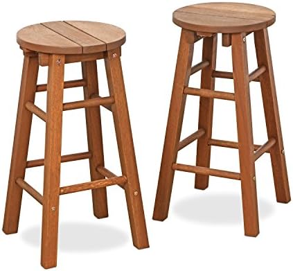 Furinno FG17629 Tioman Outdoor Hardwood Patio Furniture Promo Arch Bar Stool (Set of 2), Natural