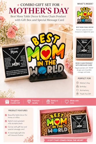 Image of Combo for Mom | Best Mom Table Decor Showpiece with MOM Pendant Necklace, Gift Box & Message Card | Birthday, for Mother