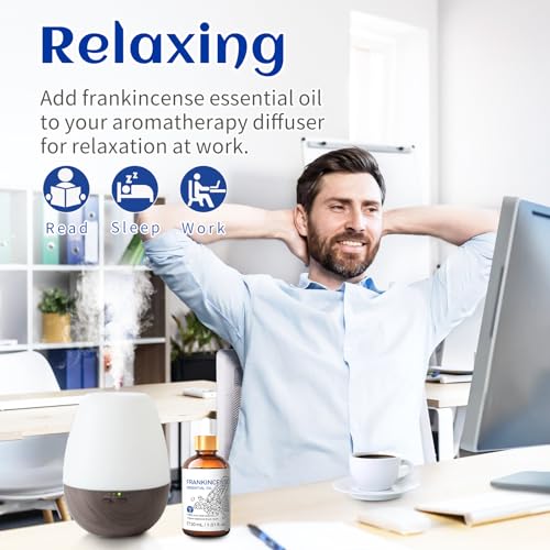 Image of HIQILI 30ML Frankincense Essential Oil, Relaxing, Skin Care, Camp Atmosphere Creation, Can be Added to Body Lotions, Creams, Aromatherapy Use - 1 Fl Oz