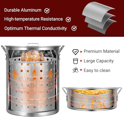 Image of 30QT Turkey Fryer & 10QT Fish Fryer Kit with Baskets and 50,000 BTU Propane Burner Stove, Ideal for Party, Courtyard & Outdoor