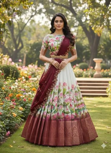 Image of ZITON ARICO MART Women's Indian Traditional Kanjivaram Silk Pure Weaving Lehenga Choli Along With Dupatta And Blouse Piece, Half Saree (Unstitched)