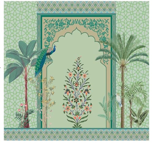 Image of Wedding Decorations Curtains for Background |Peacock backdrops Decorations Cloth|Pooja Backdrop Cloth (8 8 FT) Green Two Banana Tree | Traditional Decoration Backdrop | sankranti Backdrop
