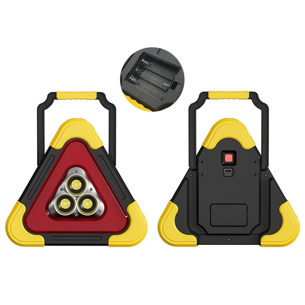 Señal de Emergencia triángulo Luz de Advertencia en la Carretera Señal Triangular Solar 4 Modos con Mango Resistente al Desgaste(L-Battery Style)