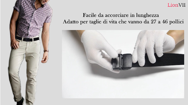 Cintura LionVII In Nylon Per Uomo - Regolabile, Fibbia Plastica YKK | Per Lavoro, Sport, Viaggi