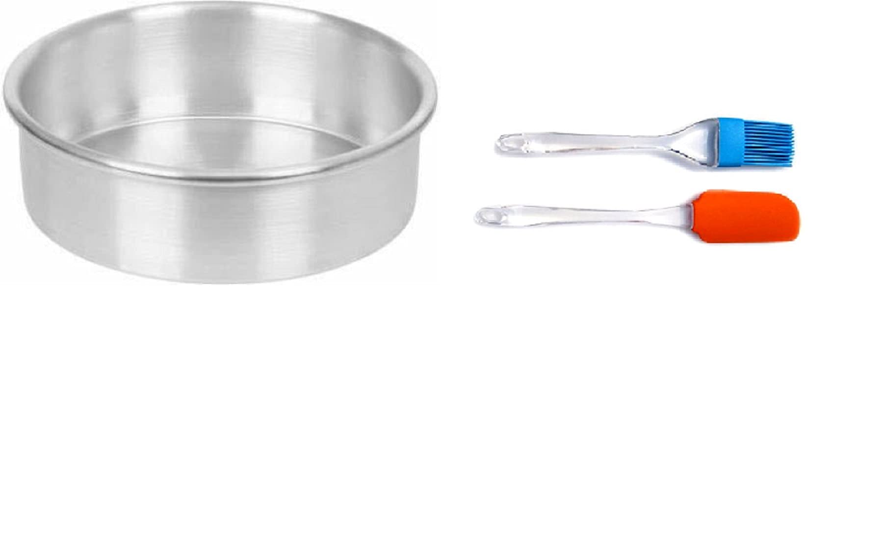 JASCO Combo of Aluminium Round Cake Mould |Cake Tin 7inch for Baking with Brush and Spatula(Silver)