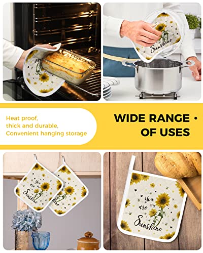 3 Pack Pot Holders Heat Insulation Potholder, Sunflower Hot Pads Multipurpose Oven Pads Terry Cloth Potholders For Kitchen Cooking Baking Dining Table Summer Sunshine Floral And Bees #TOP4