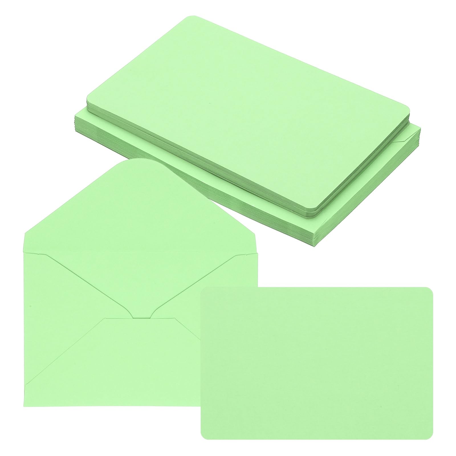PATIKIL 10x15cm Blank Greeting Cards and Envelopes, 25Sets Half Fold Note Cards and Envelopes Folded Rounded Corner Cardstock Card for DIY Wedding Birthday Party Invitations, Light Green