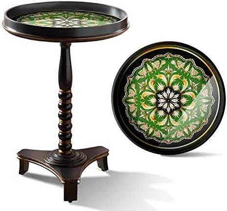 Telephone Table, American Telephone Side Table,Living Room Solid Wood Sofa Side Table,Round Tray Side Table,Green Glass Finish(Color:Black+Green,Size:17.3224.40in)