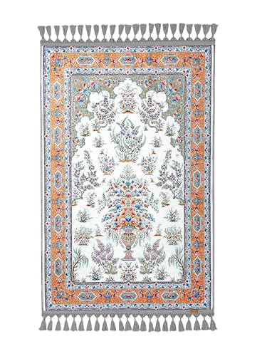 Alfombra de oración turca allmode homestyle con flecos grises 2