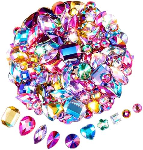 1200 Pcs AB Rhinestones for Bedazzling, Rainbow Effect Craft Gems for Crafting, Flatback Embellishments Gemstone for Halloween Pirate Party Decorations (00 Mixed Colors AB)
