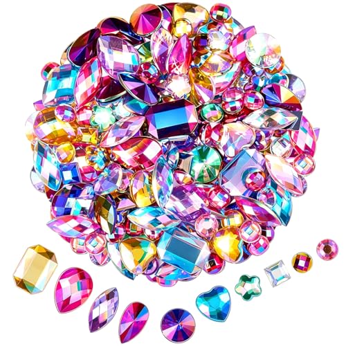 1200 Pcs AB Rhinestones for Bedazzling, Rainbow Effect Craft Gems for Crafting, Flatback Embellishments Gemstone for Halloween Pirate Party Decorations (00 Mixed Colors AB)
