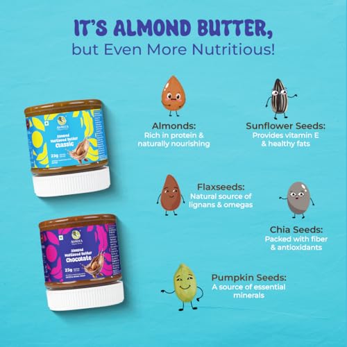 Image of Asmita Organic Farms Nut Butters Tasting Pack | Made with Multi-Seeds & Avocado Oil | High-Protein Spread| (Classic Almond, Chocolate, Strawberry Shortcake, Blue Vanilla Frosting) | 100g Each Jar